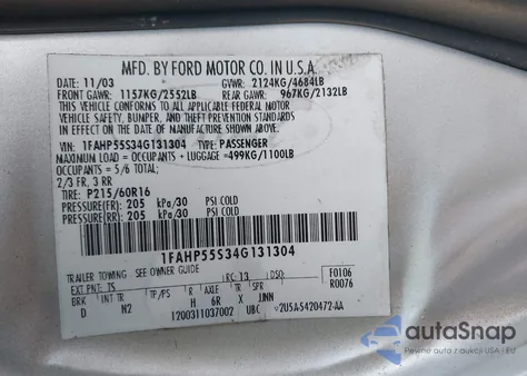 2004 Ford Taurus Ses из США, поврежденный, VIN 1FAHP55S34G131304